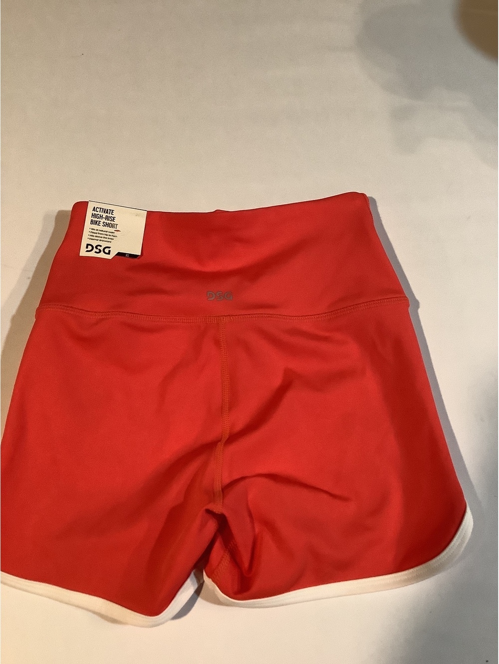 DSG 3" High-Rise Bike Shorts in Coral with White Trim, Size XS